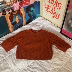 Burnt Orange Cropped Cable Knit Sweater